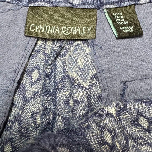 CYNTHIA ROWLEY 100% Linen Batik Print 4 Pocket 3” Inseam Shorts Fly Close Sz 4 - Picture 5 of 10